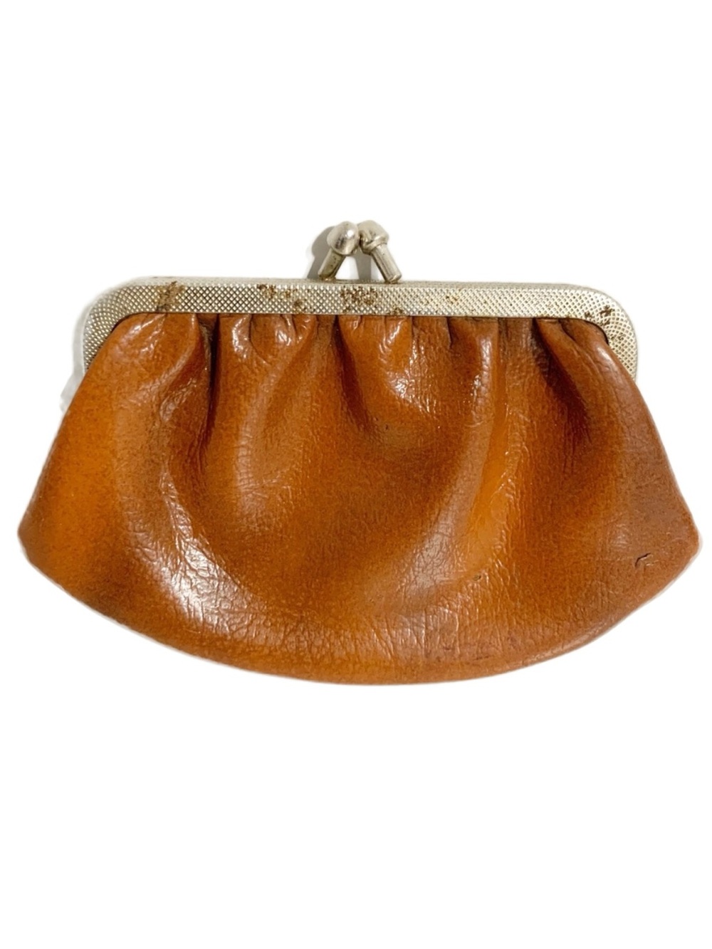 Vintage Unbranded Smooth Leather Change Purse with Kiss Lock Closure Light Brown